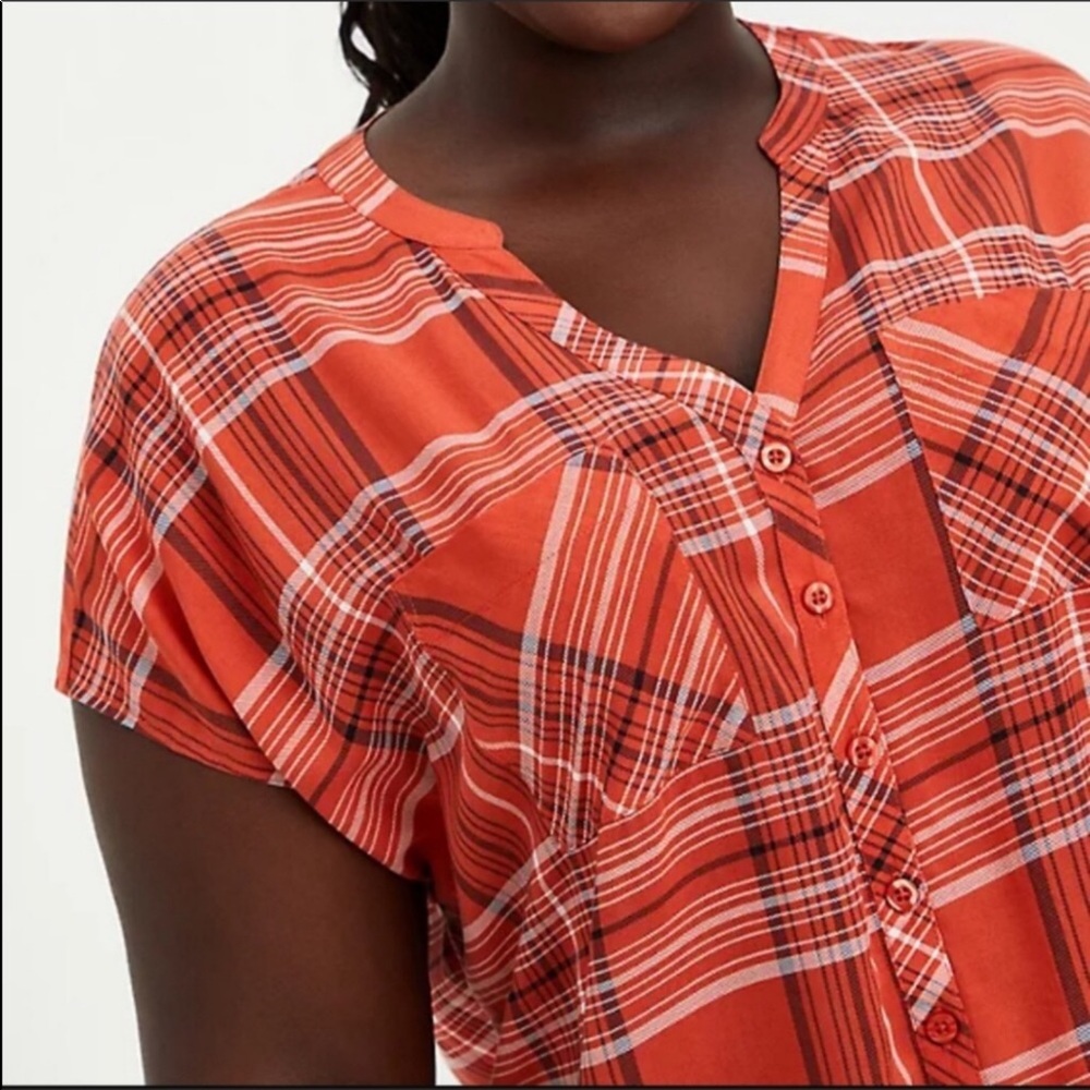 Torrid Dolman challis orange plaid top size 3 nwot